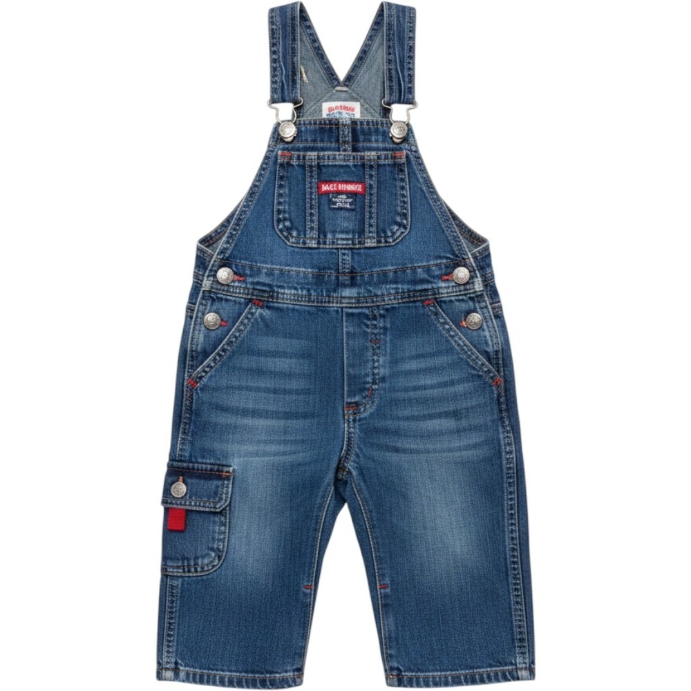 Vintage Little King Base Runner Baseball Denim Overalls Blue Red Kids Size 74